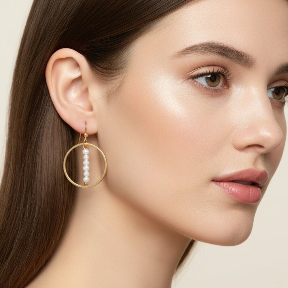 Boutique Handmade Genuine Freshwater Pearl and Gold Hoop Delicate Earrings